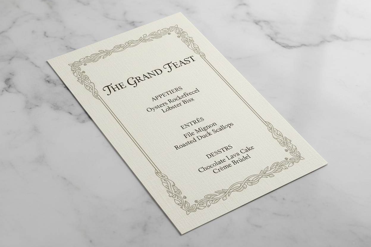 6x9 Linen Cardstock Menu