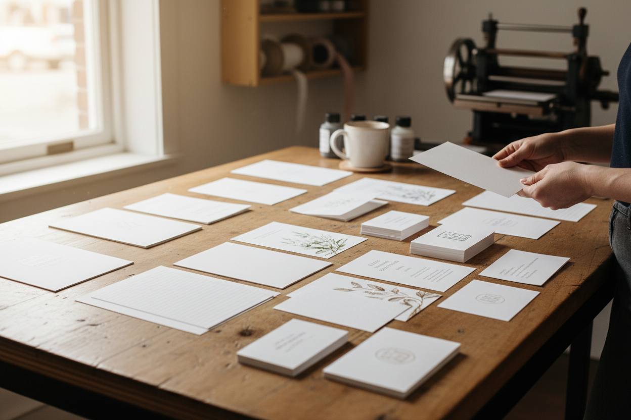 Real Printing Workspace with Cardstock Samples